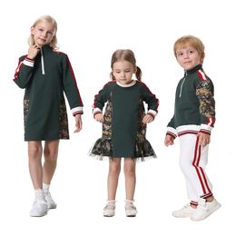 Children 1 To 14 Fall Winter Hoodie Stretchy Soft Dress Cotton Turtleneck Sweatshirt Family Matching Clothes 240311