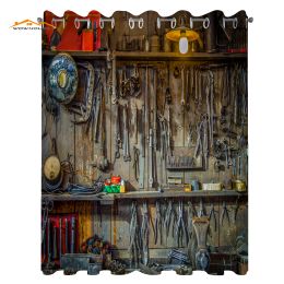 Curtains Man Cave Window Curtains Vintage Style Tools Hanging on The Wall in a Tool Shed Workshop Fixing Equipment Living Room Bedroom