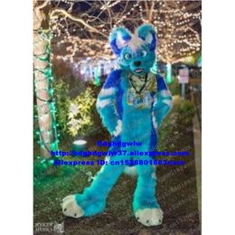 Mascot Costumes Blue Long Fur Furry Wolf Husky Dog Fox Fursuit Mascot Costume Adult Cartoon Character Art Festival Good-looking Nice Zx2991