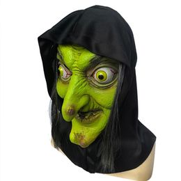 Scary Old Witch Mask pumpkin head cover Latex with Hair Halloween Fancy Dress Grimace Party Costume Cosplay Masks Props One size for adults