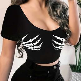 Womens New Magic Claw Print Close fitting Naked Sexy Short sleeved T-shirt for Women