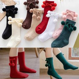 Kids Socks 0-5Years Autumn Winter Girls Knee High Socks Cherry Ball Christmas Socks For Girl Infant Baby Cotton Sock Long Children Socks YQ240314