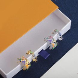 Elegant Women Girl Circle Enamel Flower Ear Stud Gold Silver Plated Stainless Steel Hoop Earrings Brand Designer Fashion Wedding Party Jewelry With Box Wholesale