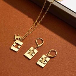 Novo estilo designer conjuntos de jóias 18k banhado a ouro quadrado pingente colar brincos para moda feminina festa jóias presente