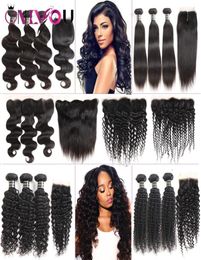 Cheap Brazilian Virgin Hair Lace Frontal Bundles 9a Grade Peruvian Human Hair Extensions Deep Wave Curly Hair Weaves Closure with 3148721