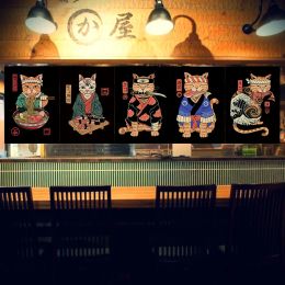 Curtains Japanese Samurai Cat Short Door Noren Curtain Sushi Pennant Kitchen Door Partition Half Curtain Resturant Hanging Flag Custom