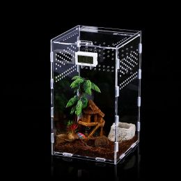 Terrariums Acrylic Reptile Terrarium Habitat Breeding Box Mini Transparent Reptiles Cage with Cover Nano Arboreal Tarantula Enclosure