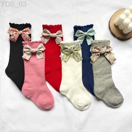 Kids Socks New Toddler Girls Knee High Socks Flower Bows Cute Baby Long Tube Socken Breathable Soft Children Leg Warmer Kids Casual Sock YQ240314