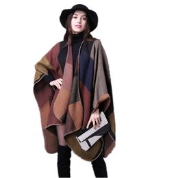 2017 Winter Vintage Plaid Floral Gradient Shawl Women's Cashmere Knitted Poncho Oversized Blanket Cape Wrap Cardigan355W