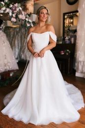 Moderno a linha vestidos de casamento sexy uma linha fora do ombro sem costas verão jardim boho vestidos de noiva plus size roupões de casamento bc18380