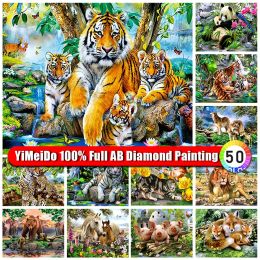 Stitch YiMeiDo Animal All 100 AB Diamond Painting Tiger Lion Diamond Embroidery Fox Bear Handmade DIY Mosaic Rhinestone Home Decor Gift