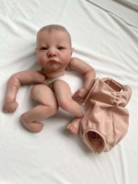 NPK19inch Already Painted Reborn Doll Parts Levi Awake Lifelike Baby 3D Painting with Visible Veins Cloth Body Included 240304