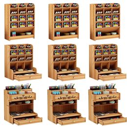 Creative Wooden Pen Holder Office Desk Organiser Stationery Storage Box Makeup Display Stand Home Accessories 240314