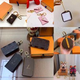 Designer Classic Letter Printing Keychain Wallet Keyring Designer Purse Pendant Car Chain Brown Flower Mini Coin Holder Pink Keychains Bag Gifts L02K