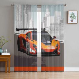 Curtains City Sports Car Sheer Window Curtains for Living Room Kitchen Children Bedroom Decoration Chiffon Tulle Voile Hanging Curtain