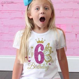 T-shirts Girls Birthday Shirt 1-12 Birthday T-Shirt Wild Tee Girls Party T Shirt Butterfly Printed Clothes Kids Gifts Fashion Tops Tshirt ldd240314