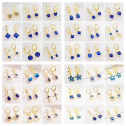 Earrings Yunkingdom 36 Pairs/lot White Blue Red CZ Hoop Earrings Gold Colour Earrings for Women Fine Earing Sets Fashion Jewlery Wholesale