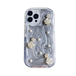 3D Beads Flower Cases For Iphone 15 Pro Max 14 Plus 13 12 11 XR X XS MAX Cute Lovely Wave Side Soft TPU Fashion Bling Dripping Glue Cream Shockproof Mobile Phone Back Cover