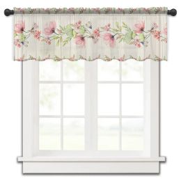 Curtains Poppy Flower Butterfly Plant Burlap Kitchen Small Curtain Tulle Sheer Short Curtain Bedroom Living Room Home Decor Voile Drapes