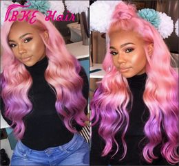 Pink Ombre Purple Wigs Long body wave Hair Synthetic Lace Front Wigs For Women Cosplay Party Wigs9324106