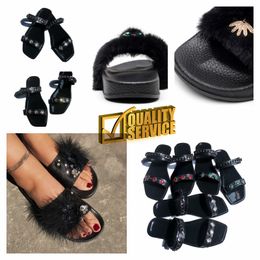 2024 Designer Sandals Women Leather Casual Shoes Roman Sandals Flat Heel Woven Buckle Slippers GAI TOP QUALITY Lady Slides black