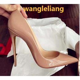 2018 Top Quality Women Shoes Red Bottoms High Heels Sexy Pointed Toe Sole 8cm 10cm 12cm Pumps Wedding Dress Nude Black Shiny 688