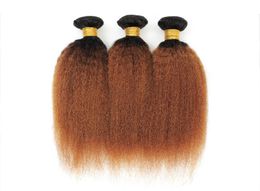 Highlight Kinky Straight Bundles 30 Inch Brazilian Ombre Brown Human Hair Extensions 3 Pcs Deal T1B30 Yaki Straight Remy Hair Wea9048718