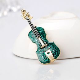 Musical Instrument Violin Brooch Green Enamel Guitar Shaped Rhinestone Brooches Corsage Pins Fashion Women Jewelry