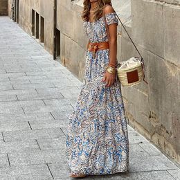 Bohemian Beauty Autumn Collection Women's Fashion Off-Shoulder Bohemian Maxi Dress A-Line Silhouette - Blue Embrace Your Inner Goddess