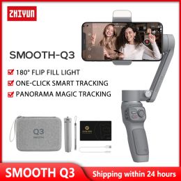 Heads Zhiyun Smooth Q3 3Axis Smartphone Gimbal Stabiliser with Light Auto Inception Object Tracking for iPhone 13 12 PRO MAX Android