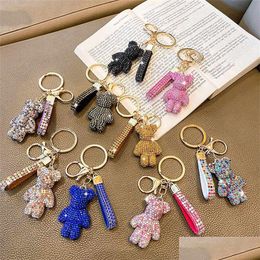 Finger Toys Designer Keychain Bear Diamond Key Chain Keyring Female Cute Creative Exquisite Bears Car Keys Pendant Bag Ornament Drop D Otwie