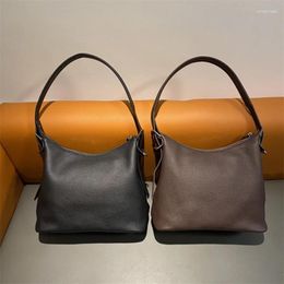 Drawstring Niche Lem Flat Replacement Hobo Underarm Bag With Lychee Grain Cowhide Light Luxury Retro Handbag