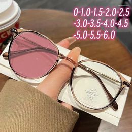 Sunglasses Women Pochromic Myopia Glasses Vintage Anti Blue Light Near Sight Eyeglasses Fashion Round Frame Eyewear Diopter