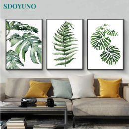 Number SDOYUNO 3Pcs 40x50cm Painting By Numbers For Adult INS Style Leaf DIY Frameless Paint By Numbers On Canvas Handpainted Art