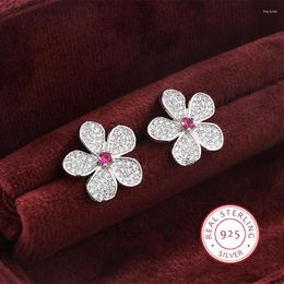 Stud Earrings High Quality White Zircon Platinum Pink Full Flower For Women Wedding Party Engagement Jewelry Gift