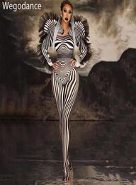Women039s Jumpsuits Rompers Zebra Pattern Jumpsuit Women Singer Sexy Stage Outfit Bar Dance Cosplay Bodysuit Costume Prom Mod2800975