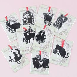 9PcsSet Cute Black Metal Animal Bookmark Cats Book Mark For Books Paper Clips Teachers Students Gift Office School Stationery 240306