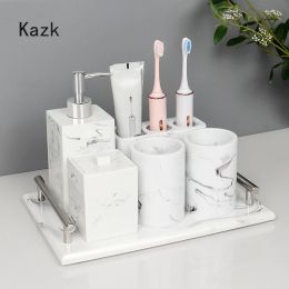 Holders luxurious white ink Resin Bathroom Decoration Accessories upscale Five Piece toothbrush holder Shower Accessories storage tray