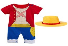Baby Boy Romper Luffy Zoro Funny Costume Cute Toddler Playsuit Party Gift Bebe Cosplay Summer Clothes Jumpsuit Hat 2103096056409