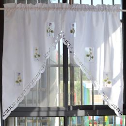 Curtains Floral Embroidered Roman Curtain Short Sheer Window Valance Coffee Halfcurtain For the Kitchen Living Room Home Drapes Panel
