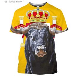 Men's T-Shirts Spain Bull Shirt Mens T-shirt 3D Printed Tops Fashion Short Slve Sweatshirt Summer Round Neck Pullover Casual Mens Clothing Y240314