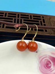 Stud Earrings SHILOVEM 18K YELLOW GOLD REAL NATURAL SOUTH RED AGATE FINE Jewellery WEDDING PLANT CHRISTMAS GIFT YZE9.59.5NH