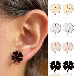Stud Earrings Fashion 4 Leaf Clover Stainless Steel For Women Silver Color Piercing Statement Jewelry Party Wedding Ear Gift