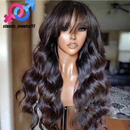 180 200 Density Brazilian Body Wave Fringe Wig Hair Simulaiton Human Hair Wig With Bangs None Full Lace Front Wigs