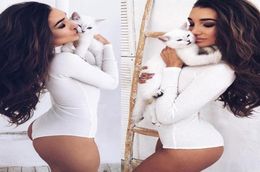 Sexy Bodysuit female Slim Rompers Sex Femme Buttons Womens White Jumpsuit Long Sleeve Leotard Body suit for Women308z2788303