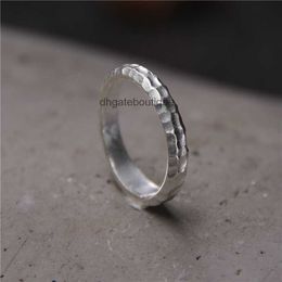 Sanskrit silver Thai design hand knock face ring mens S925 pure silver opening simple adjustable womens ring