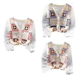 Women's Blouses Retro Crochet Cropped Knitted Cardigans Long Sleeve Hollow Out Crop Tops