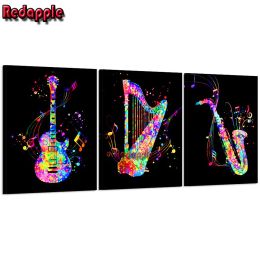 Stitch 5D Diamond Embroidery Guitar and Harp with Music Notes, Music Instruments, DIY, Musical Modern Saxophone, Home Decor, 3Pcs
