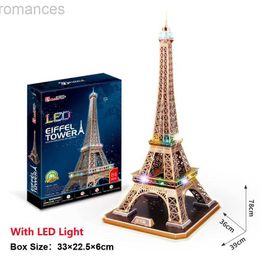 3D Puzzles 3D Puzzle Paris Eiffel Tower DIY Toy 84 Pcs LED Lighting Miniature Paper Model Building Assemble Game Educational Toys Kid Gifts 240314