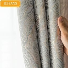 Curtains New Thick Highprecision Blackout Curtains for Living Room Bedroom Highend Jacquard Curtain Customize Soft Fabric Finished